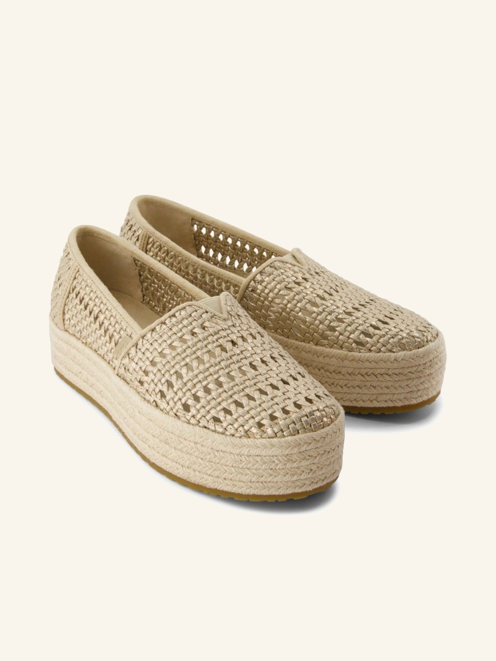 TOMS Valencia Platform Espadrille Metallic Woven  NEW
